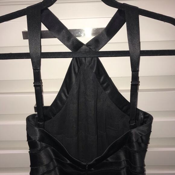 BCBGMaxAzria Satin Halter Tiered Dress Black 2 - Picture 5 of 7